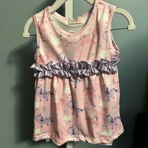 Pete and Lucy Pink and Purple Unicorn Ruffle Tank Top and Striped Capri Set. NWT